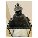 LL - 20-Inch Vintage Black Metal and Glass Lantern