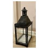 LL - 20-Inch Vintage Black Metal and Glass Lantern