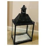 LL - 20-Inch Vintage Black Metal and Glass Lantern
