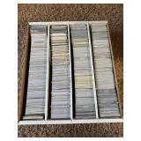 Four Row Box of "Shiny" Sports Cards, Lots of Chrome and Other Newer Modern Baseball, Football and Basketball Cards