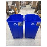 (2 Pack) HDX 45 gal. Blue Heavy Duty Outdoor Recycling Trash Can with Wheels and Attached Lid