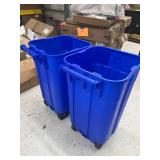(2 Pack) HDX 45 gal. Blue Heavy Duty Outdoor Recycling Trash Can with Wheels and Attached Lid