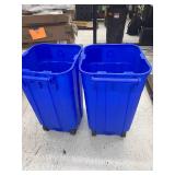 (2 Pack) HDX 45 gal. Blue Heavy Duty Outdoor Recycling Trash Can with Wheels and Attached Lid