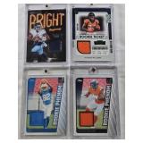 Javonte Williams 2021 Panini Contenders Rookie Ticket Patch, Audric Esteme 2024 Panini Rookie Phenom Patch, Malik Willis 2023 Panini Luminance Bright Patch, Brenden Rice 2024 Panini Rookie Phenom Patc