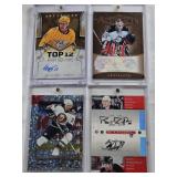 Martin Biron 2005 Upper Deck Artifacts Auto, Brian Rafalski and Scott Niedermayer 2005 Be A Player Dual Auto, Eeli Tolvanen 2018-19 Upper Deck Artifacts Rookie Auto, Rich Pilon 1998 Pinnacle Auto