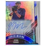Javier Medina 2015 Panini Elite Extra Edition Status 18/50 Auto, Morgan McCullough 2015 Panini USA Baseball Team Signatures 236/499 Auto, Pedro Leon 2022 Topps Heritage Minor League Auto, Yermin Merce