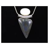LARGE .925 Sterling Silver Labradorite Mother of Pearl Accented Pendant Necklace