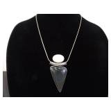 LARGE .925 Sterling Silver Labradorite Mother of Pearl Accented Pendant Necklace