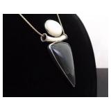 LARGE .925 Sterling Silver Labradorite Mother of Pearl Accented Pendant Necklace