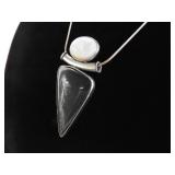 LARGE .925 Sterling Silver Labradorite Mother of Pearl Accented Pendant Necklace