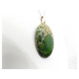 .925 Sterling Silver Green Jasper Pendant Necklace