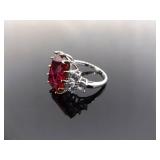 .925 Sterling Silver Ruby Crystal Ring Size 7