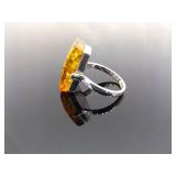 .925 Sterling Silver Amber Ring Size 10.75