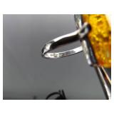.925 Sterling Silver Amber Ring Size 10.75