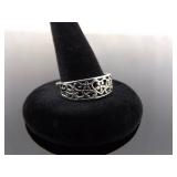 .925 Sterling Silver Scrolled Heart Ring Size 10