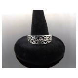 .925 Sterling Silver Scrolled Heart Ring Size 10