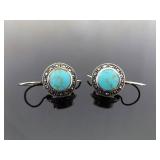 .925 Sterling Silver Art Nouveau Howlite Cabochon Hook Hook Earrings