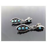 .925 Sterling Silver Turquoise Cabochon Zuni Dangle Post Earrings