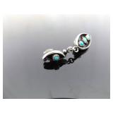 .925 Sterling Silver Turquoise Cabochon Zuni Dangle Post Earrings