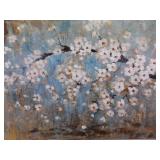 Large 45.5" W x 34" H Cherry Blossom Tree Oil on Canvas Painting