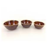 Set of 3 Hull Pottery Brown Drip Nesting Mixing Bowl Set