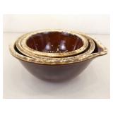 Set of 3 Hull Pottery Brown Drip Nesting Mixing Bowl Set