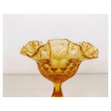 Fenton Thumbprint Amber Ruffled Compote and Divided Candy Dish