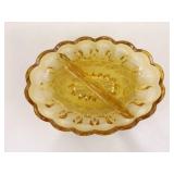 Fenton Thumbprint Amber Ruffled Compote and Divided Candy Dish