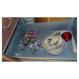 Contents of Corner, Metal File Cabinet, Table, Extension Cords and Misc