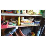 Contents of Gardening Shelf, Hand Tools, Weed Block, Chicken Wire and More