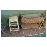 Vintage Wicker Oblong Planter and Vintage Metal Step Stool
