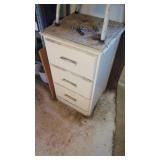 3 Drawer wood Cabinet with Contents and Cosco Stool