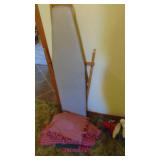 2-Adjuslable Lamps, 1 Floor Lamp, 1 Desk Lamp, Ironing Board and Linens