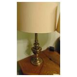 Corner End Table and 2 Brass Lamps