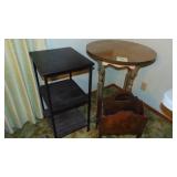 Vintage Rd Table 24"Rd x 29", Vintage Magazine Rack and Newer 3 Shelf Table 14" x 16" x 29"