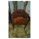 Vintage Rd Table 24"Rd x 29", Vintage Magazine Rack and Newer 3 Shelf Table 14" x 16" x 29"