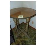 Vintage Rd Table 24"Rd x 29", Vintage Magazine Rack and Newer 3 Shelf Table 14" x 16" x 29"
