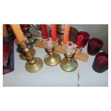 Selection of Brass Candlesticks and Candles