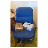 2-Office Chairs and Contents on Top of Desk, Printer, Computer Screen and Misc.
