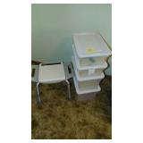 4-Storage Containers, Scale, Shower Seat and White Shelf