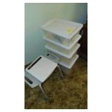 4-Storage Containers, Scale, Shower Seat and White Shelf