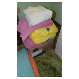 Selection of Blankets, Pillows, Sheets and Box of Towels