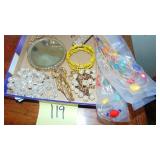 Silverplate Jewelry Box, Gold Angel Hand Mirror and Misc Jewelry