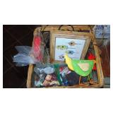 Box of Kitchen Towels, Some New, Napkin Holder, Magnets and Misc