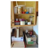 Trays, Drawer Storage Containers, Drinking Glasses, Plastic Ware and Some Tupperware
