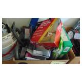 3 Boxes of Missc Items, Electrical, Tools, Weather Stripping for Windows and Wood Shelf