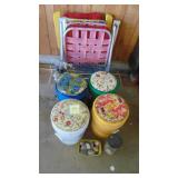 3- Vintage Web Lawn Chairs, Cat on Pot and 4 Bucket Stools