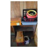 Shelf, File Cabinet, Buckets, Shoeshine Kit and Misc