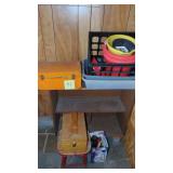 Shelf, File Cabinet, Buckets, Shoeshine Kit and Misc