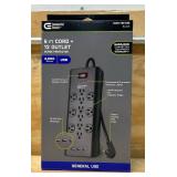 Commercial Electric 6 ft. 12-Outlet Black Surge Protector with USB
